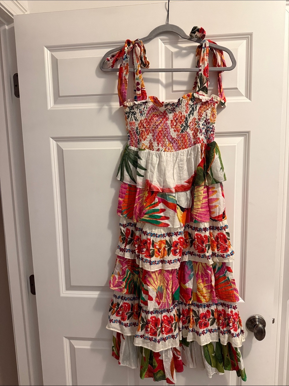 FARM Rio Multicolor Floral Tie-Shoulder Tiered Sundress
